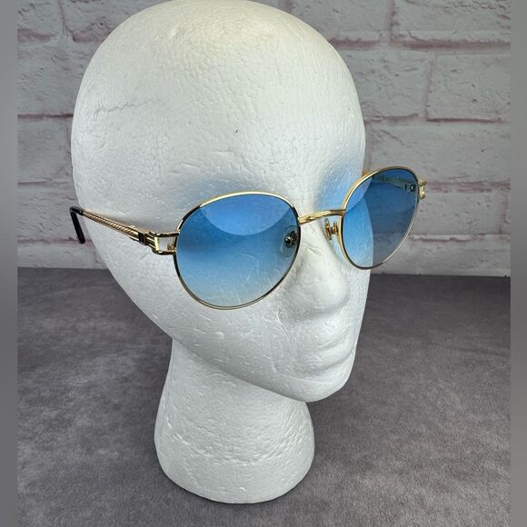 James Oro 808 Collection Gold Frame Blue Lens Sunglasses New - Picture 1 of 12